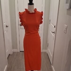 NWT Maggie London Elegant Orange Ruffle Dress Size 14